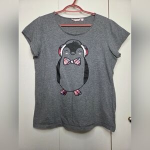 La Vie En Rose Adorable Winter Penguin Gray Cozy Top